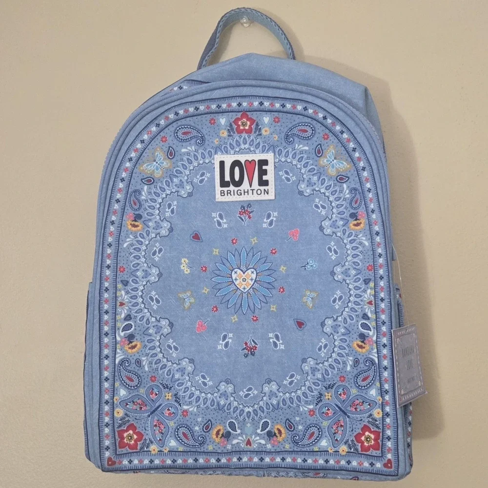 NWT Brighton Bandana Love Backpack Blue Paisley Floral Butterfly Canvas Mini Bag